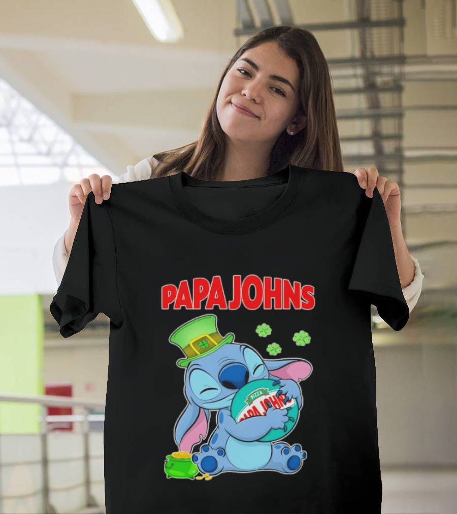 Papa Johns Stitch Pizza St Patricks Day Hug Clover T-Shirt