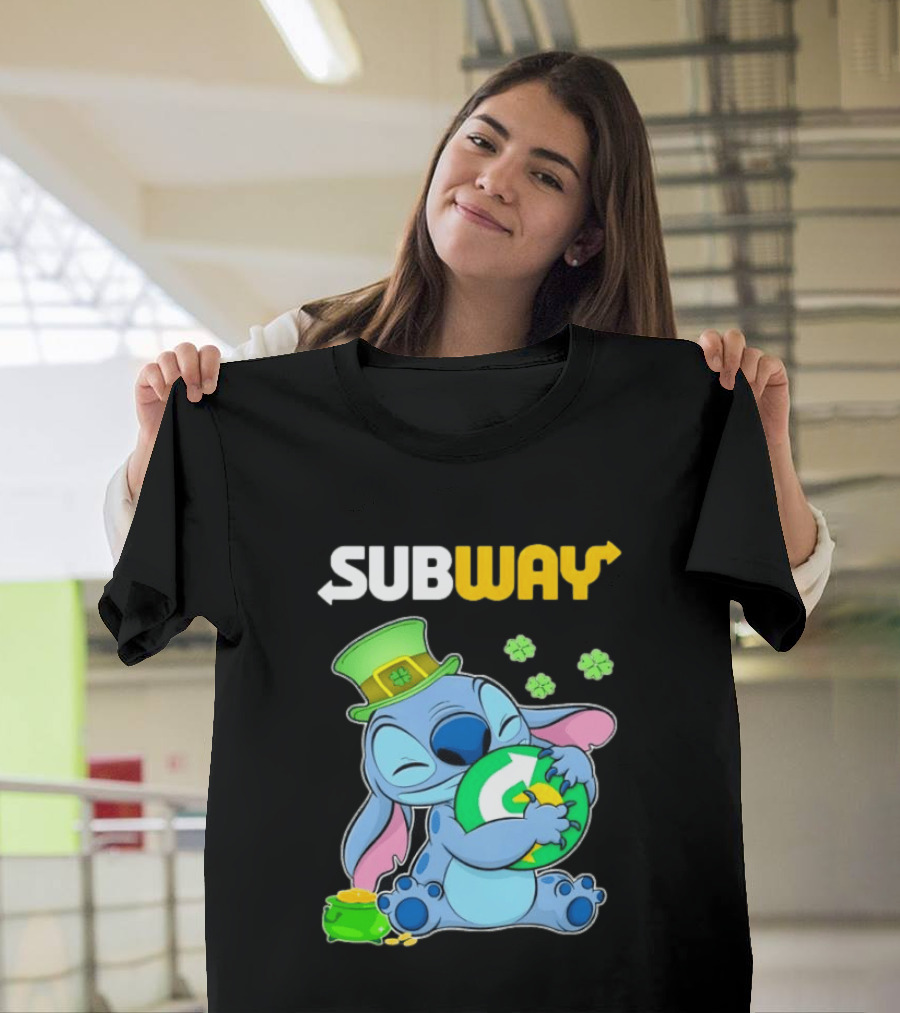 Subway St Patrick's Day Stitch Hugging Clover Coin T-Shirt