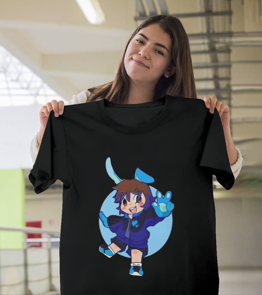 The8BitDrummer Bunny Blue Heart Cartoon Character With Bunny Ears And Sneakers T-Shirt