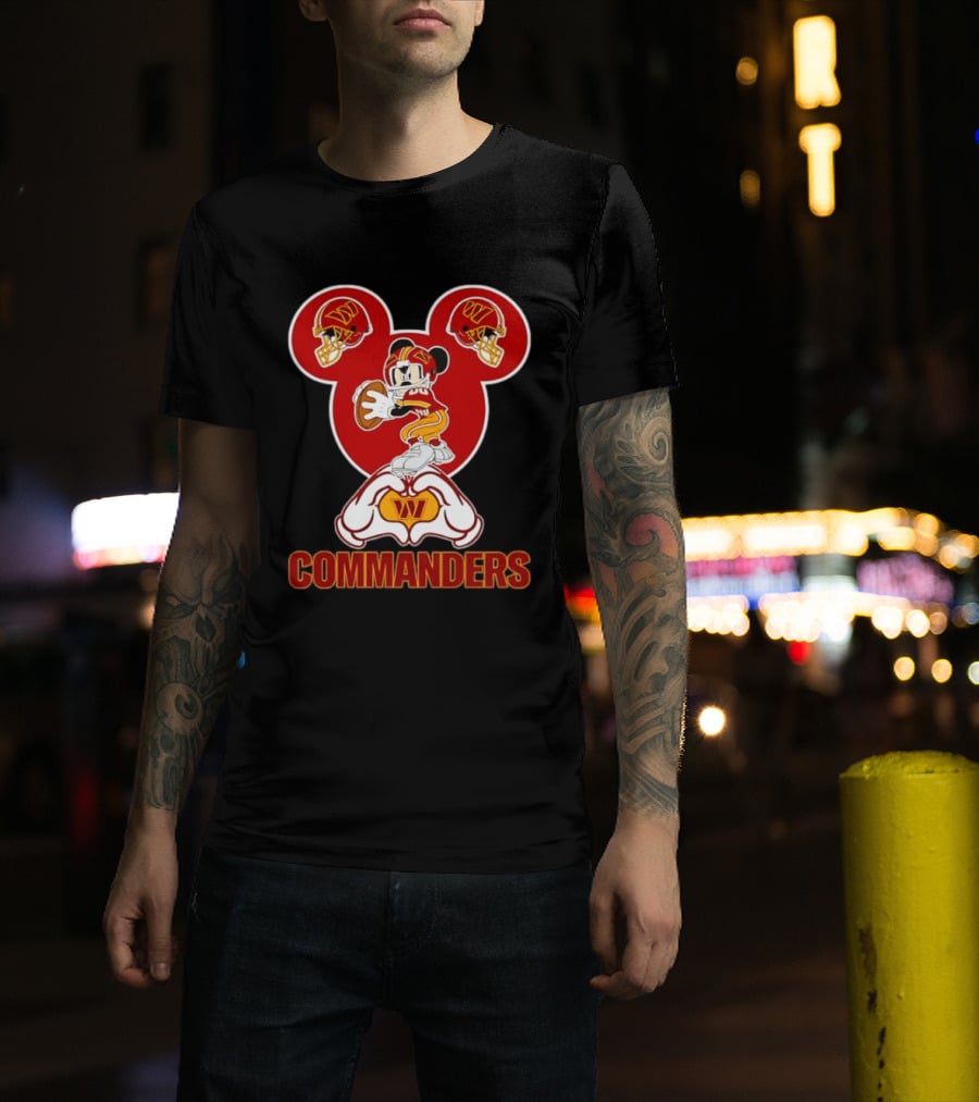 Washington Commanders Mickey Mouse Football Love Heart Hands T-Shirt