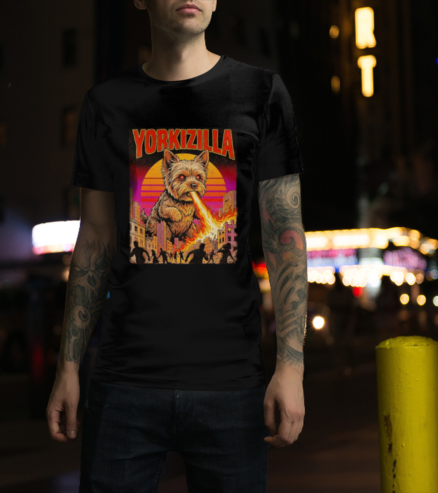Yorkizilla Giant Yorkshire Terrier Monster Movie City Attack Scene T-Shirt