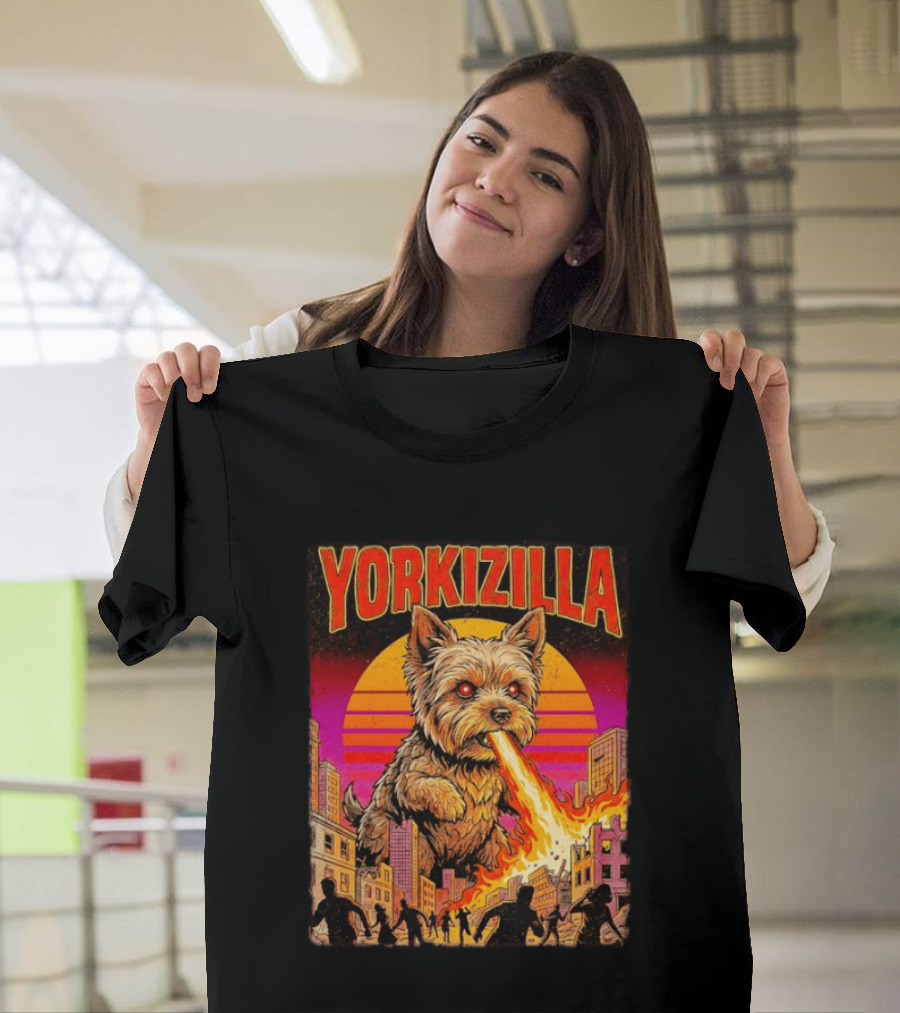 Yorkizilla Giant Yorkshire Terrier Monster Movie City Attack Scene T-Shirt