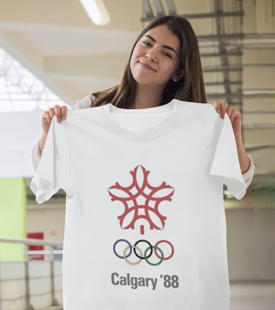 1988 Calgary Winter Olympics Emblem With Olympic Rings T-Shirt