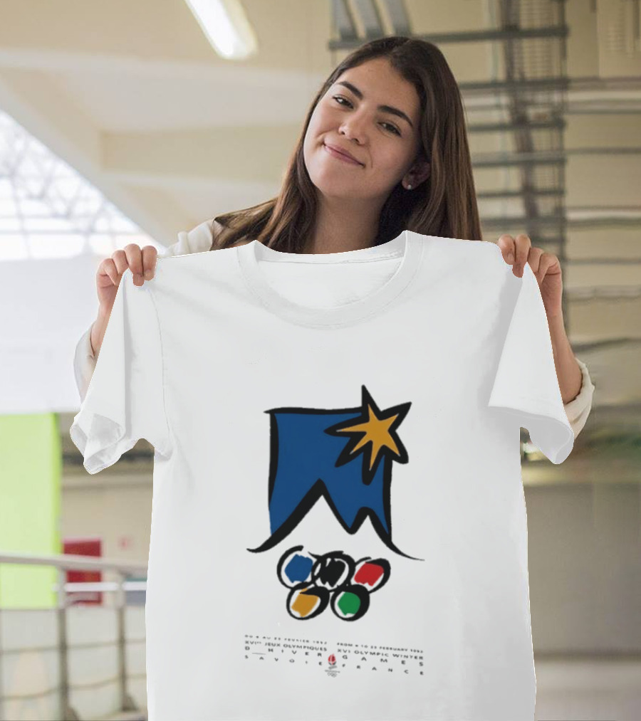 1992 Albertville Winter Olympics Star Emblem And Rings T-Shirt