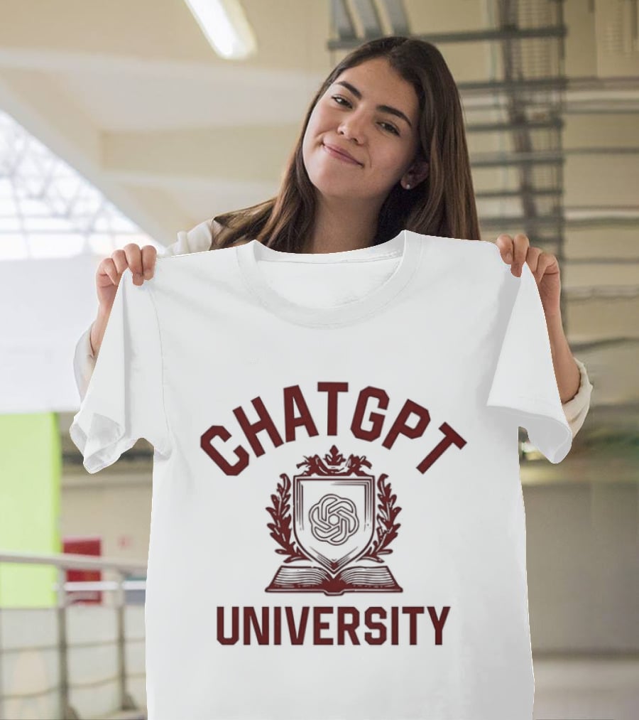 ChatGPT University Crest Emblem Satire T-Shirt