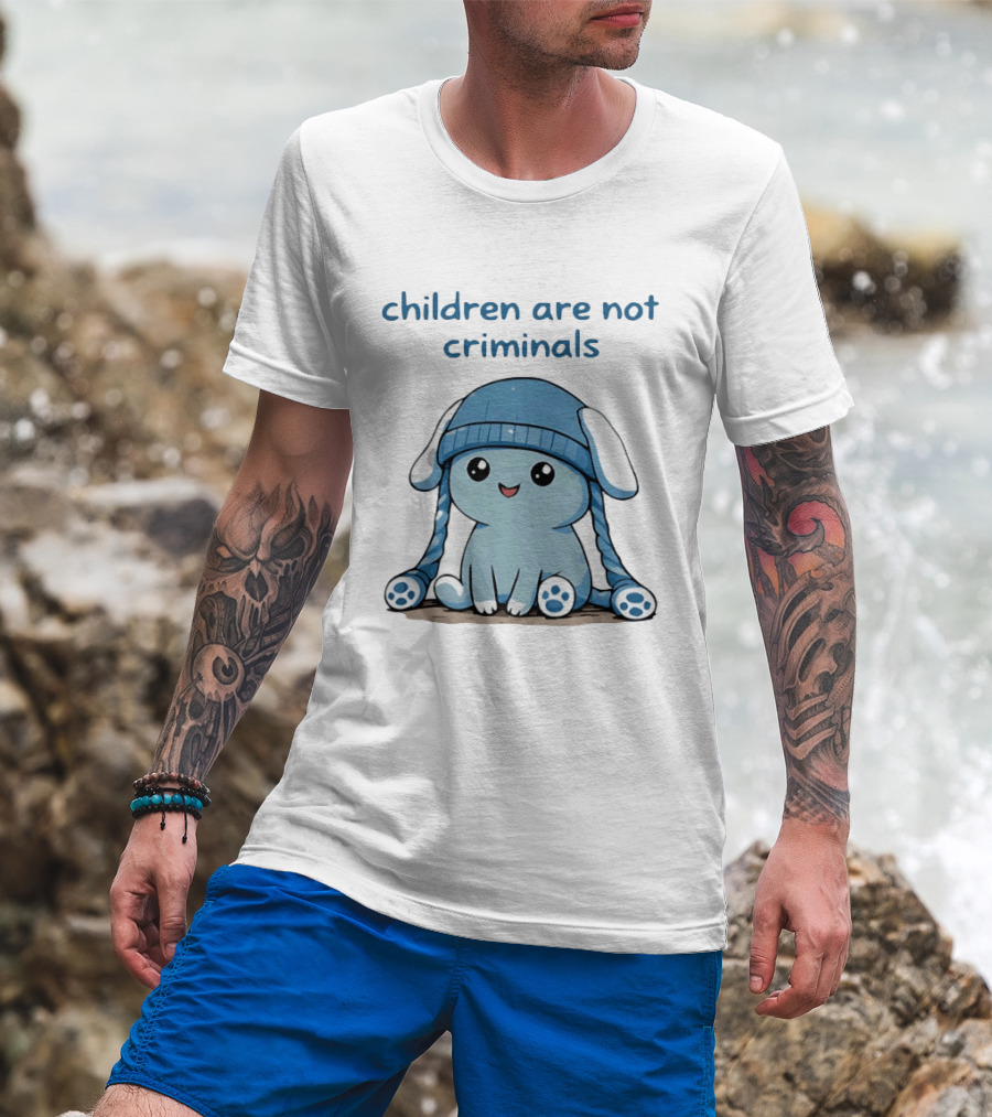 Children Are Not Criminals Cute Blue Bunny With Hat T-Shirt