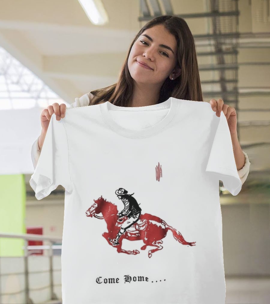 Come Home Cowboy Riding On Red Horse In Moonlit Night T-Shirt