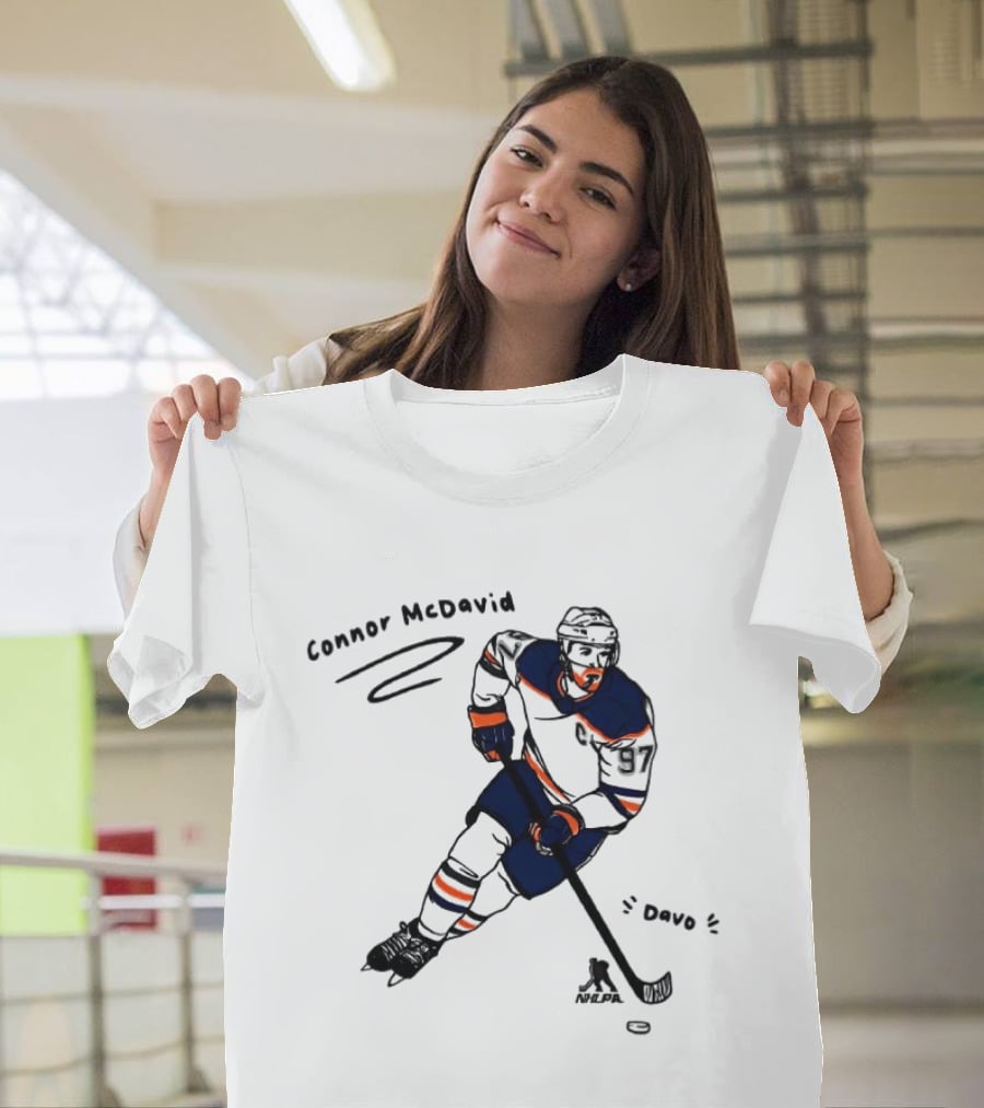Connor McDavid Edmonton Oilers Hockey Davo Cartoon NHL Player Sketch T-Shirt