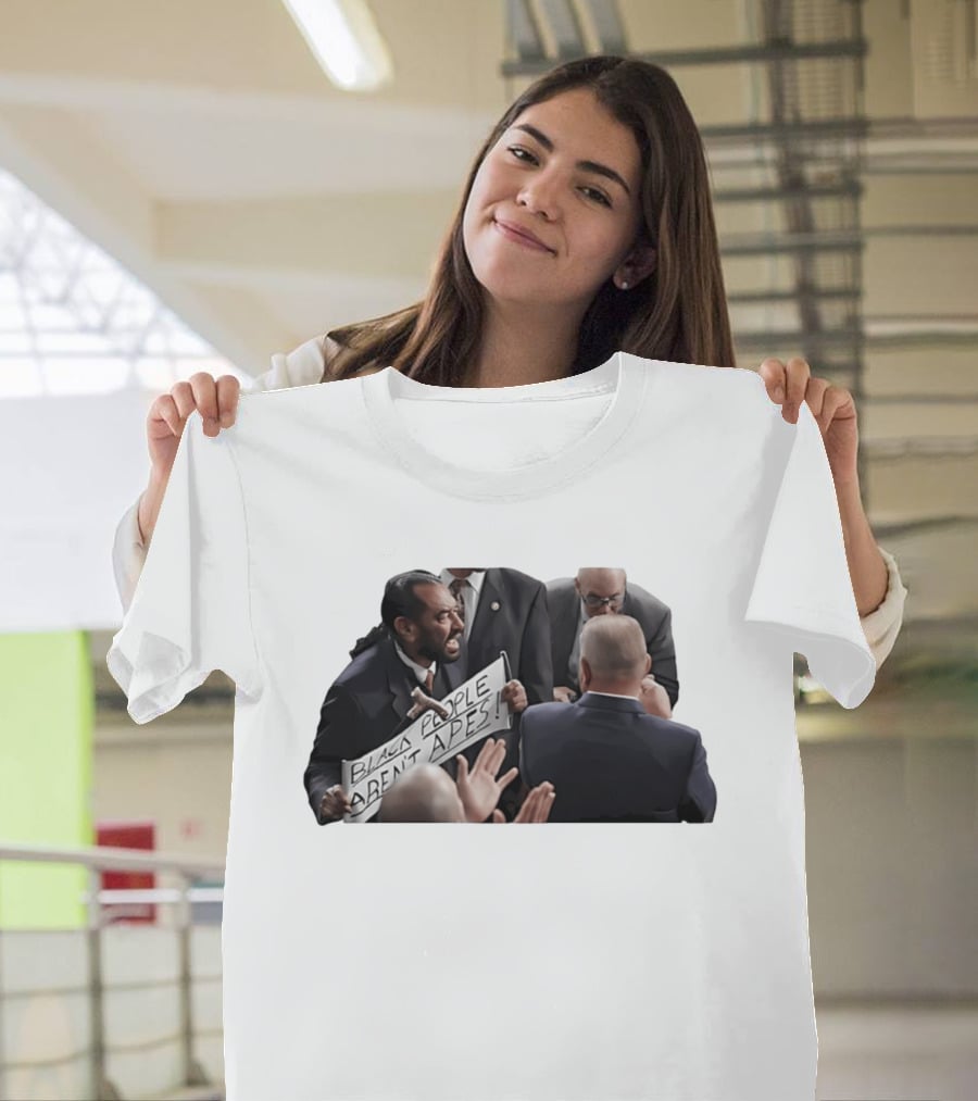 Black People Aren't Apes Protest Sign In Political Debate Scene T-Shirt