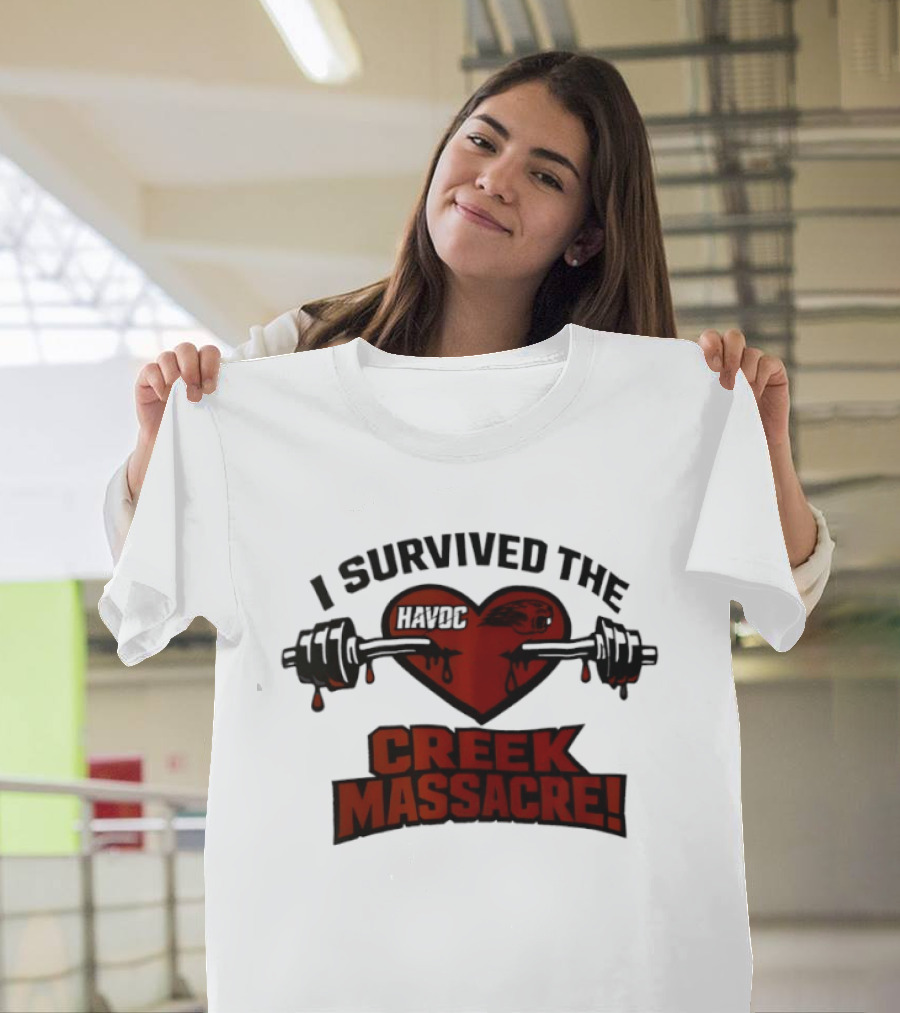I Survived The Havoc Creek Massacre Heart Barbell Blood Gym Horror T-Shirt