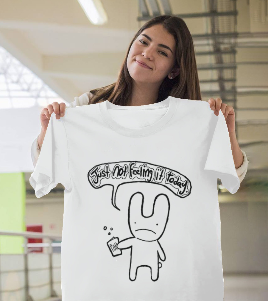 Sad Bunny Cartoon Just Not Feeling It Today Mood With Coffee Drink T-Shirt