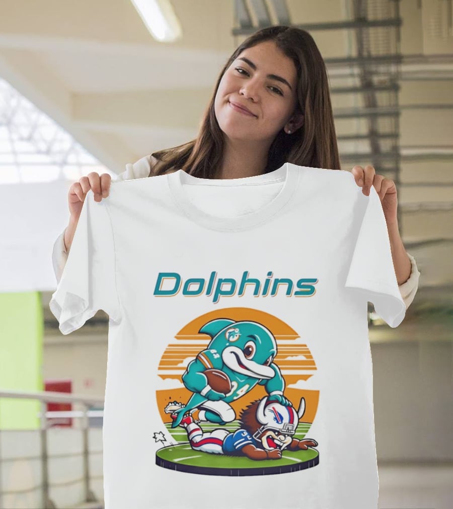 Miami Dolphins Vs Buffalo Bills Rivalry Cartoon Game Day Showdown T-Shirt