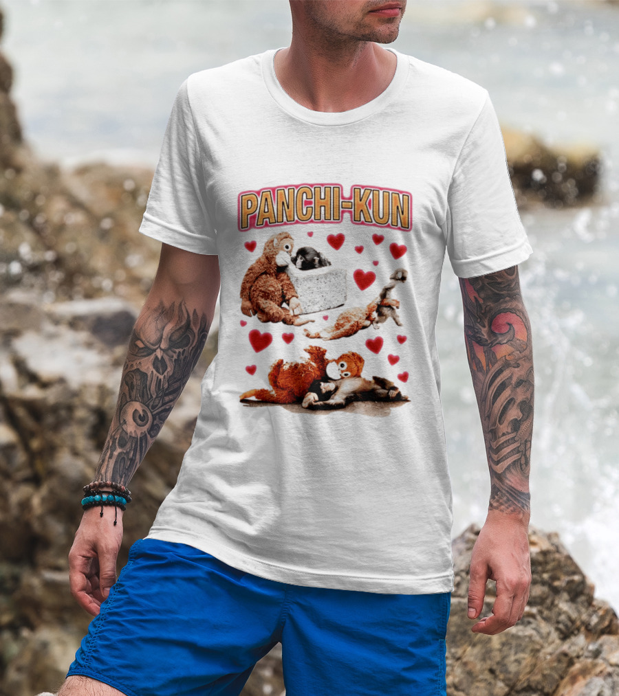 Panchi Kun Monkey Plush Love Hearts T-Shirt