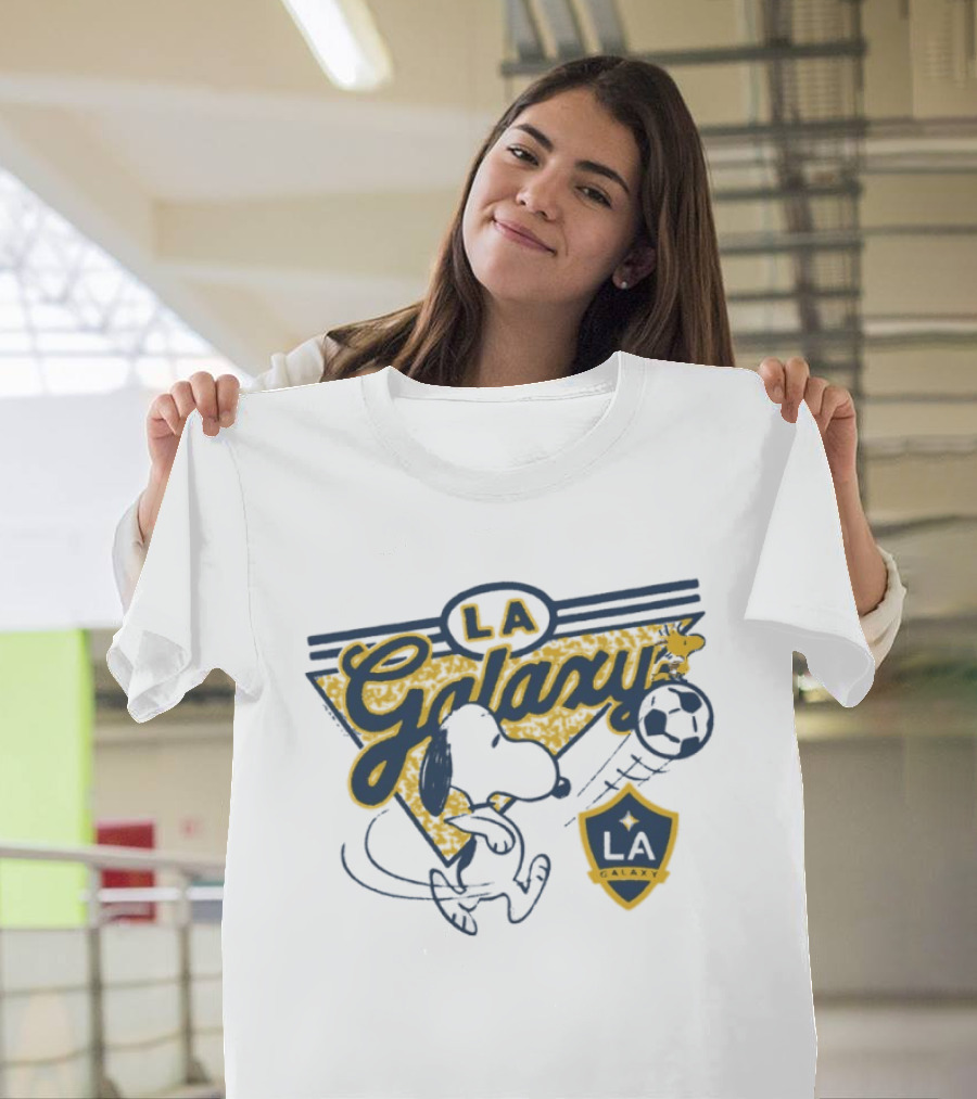Peanuts Snoopy Soccer LA Galaxy Collaboration With Shield And Ball T-Shirt