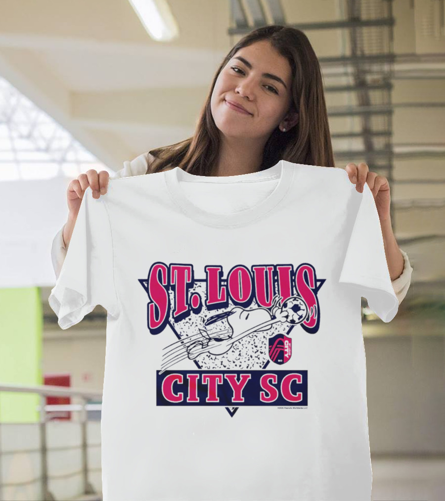 Snoopy Playing Soccer With St. Louis CITY SC Peanuts Collaboration T-Shirt