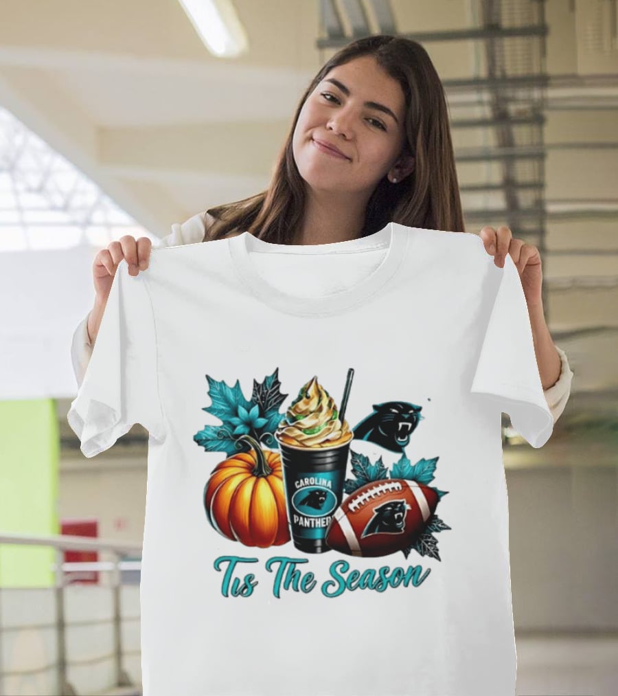 Tis The Season Carolina Panthers Halloween Football Pumpkin Latte T-Shirt