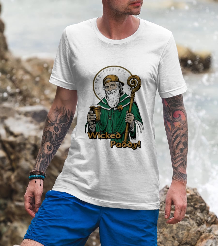 Wicked Paddy Saint Patrick Drinking Beer Iconic Irish T-Shirt