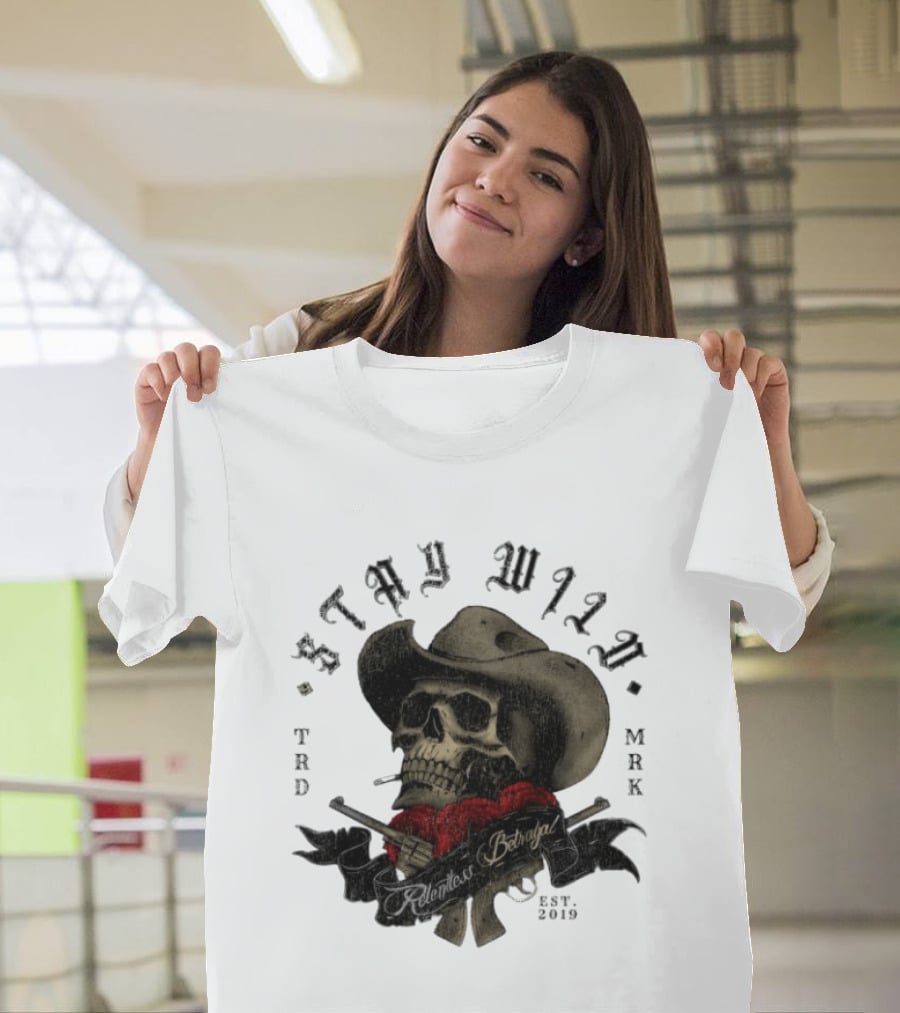 Stay Wild Skull Cowboy Bandana Western Est 2019 T-Shirt