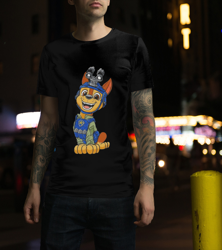 Chase Paw Patrol Police Dog Cartoon Character In Tactical Outfit T-Shirt