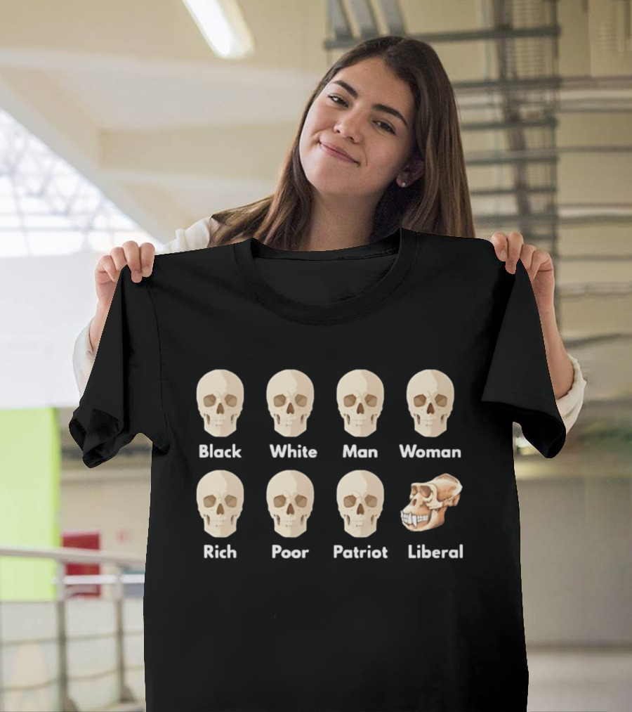 Equal In Death Black White Man Woman Rich Poor Patriot Liberal Skull T-Shirt