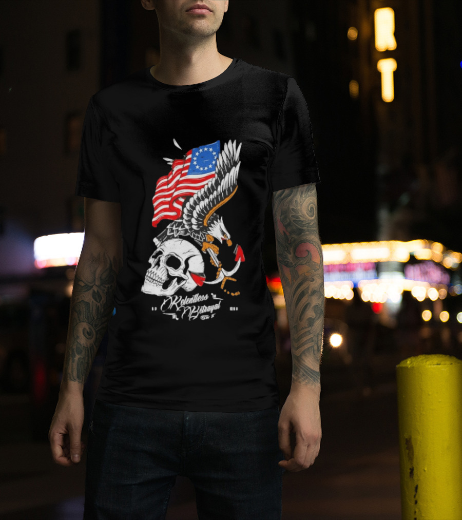 Rebellious Freedom Skull Eagle Anchor American Flag T-Shirt