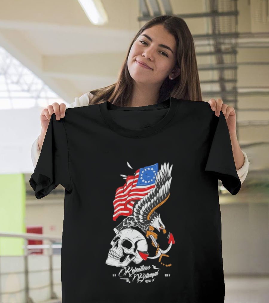 Rebellious Freedom Skull Eagle Anchor American Flag T-Shirt