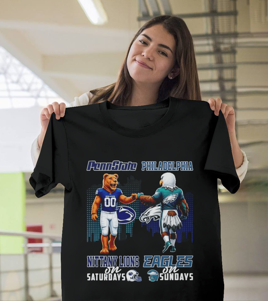 Penn State Nittany Lions Saturdays Philadelphia Eagles Sundays Mascot Skyline T-Shirt