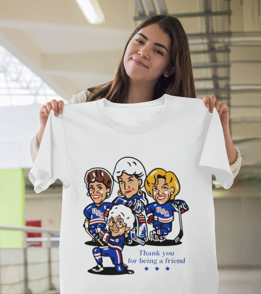 Golden USA Girls Hockey Thank You For Being A Friend Cartoon Characters T-Shirt
