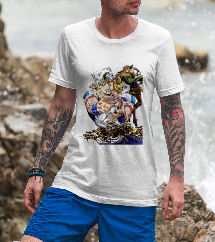 Steel Ball Run JoJo's Bizarre Adventure Gyro Zeppeli And Johnny Joestar Anime Characters T-Shirt