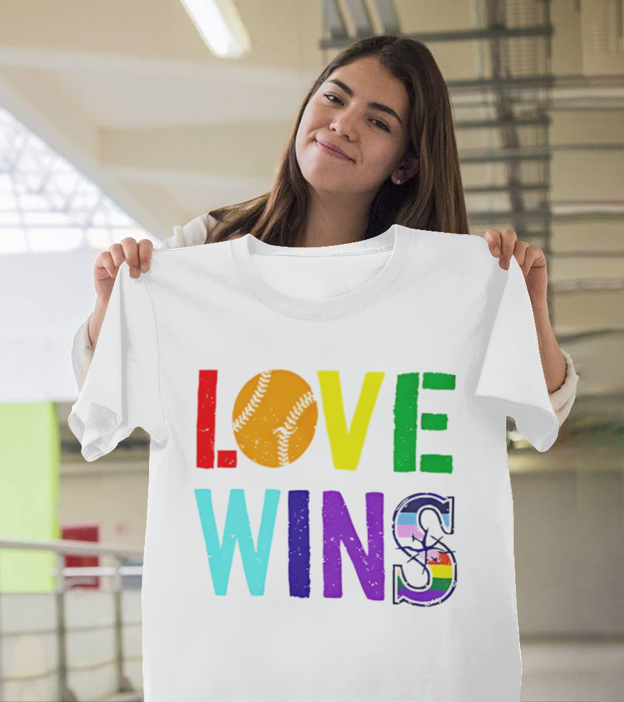 Love Wins Baseball Pride LGBTQ Rainbow T-Shirt