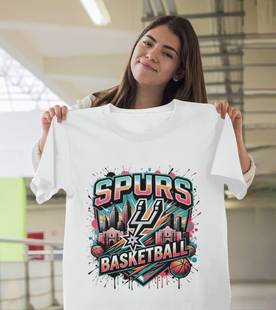 San Antonio Spurs Basketball City Skyline Silver Dynasty T-Shirt