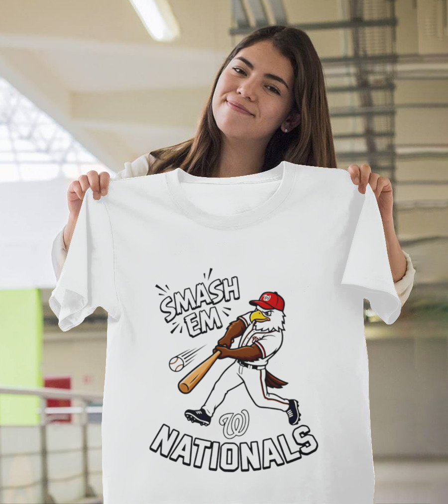 Washington Nationals Screech Smash Em Mascot Baseball Swing T-Shirt