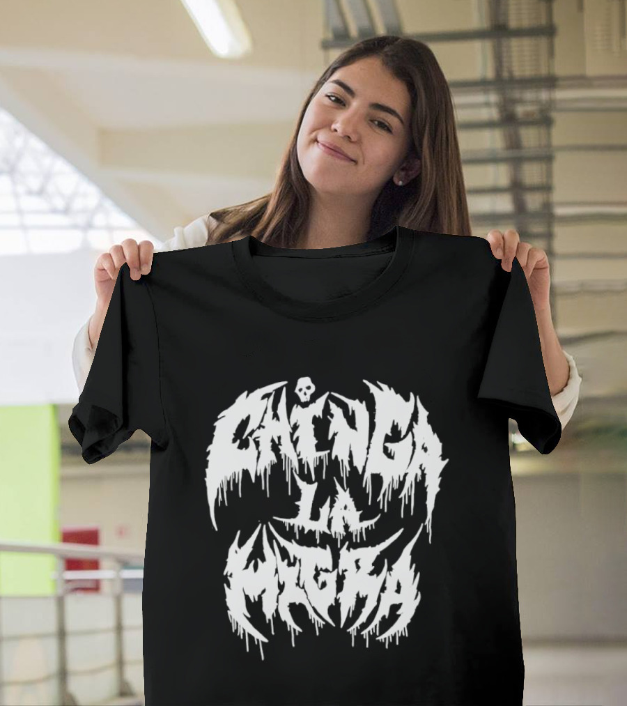 Chinga La Migra Dripping Skull Metal Font T-Shirt
