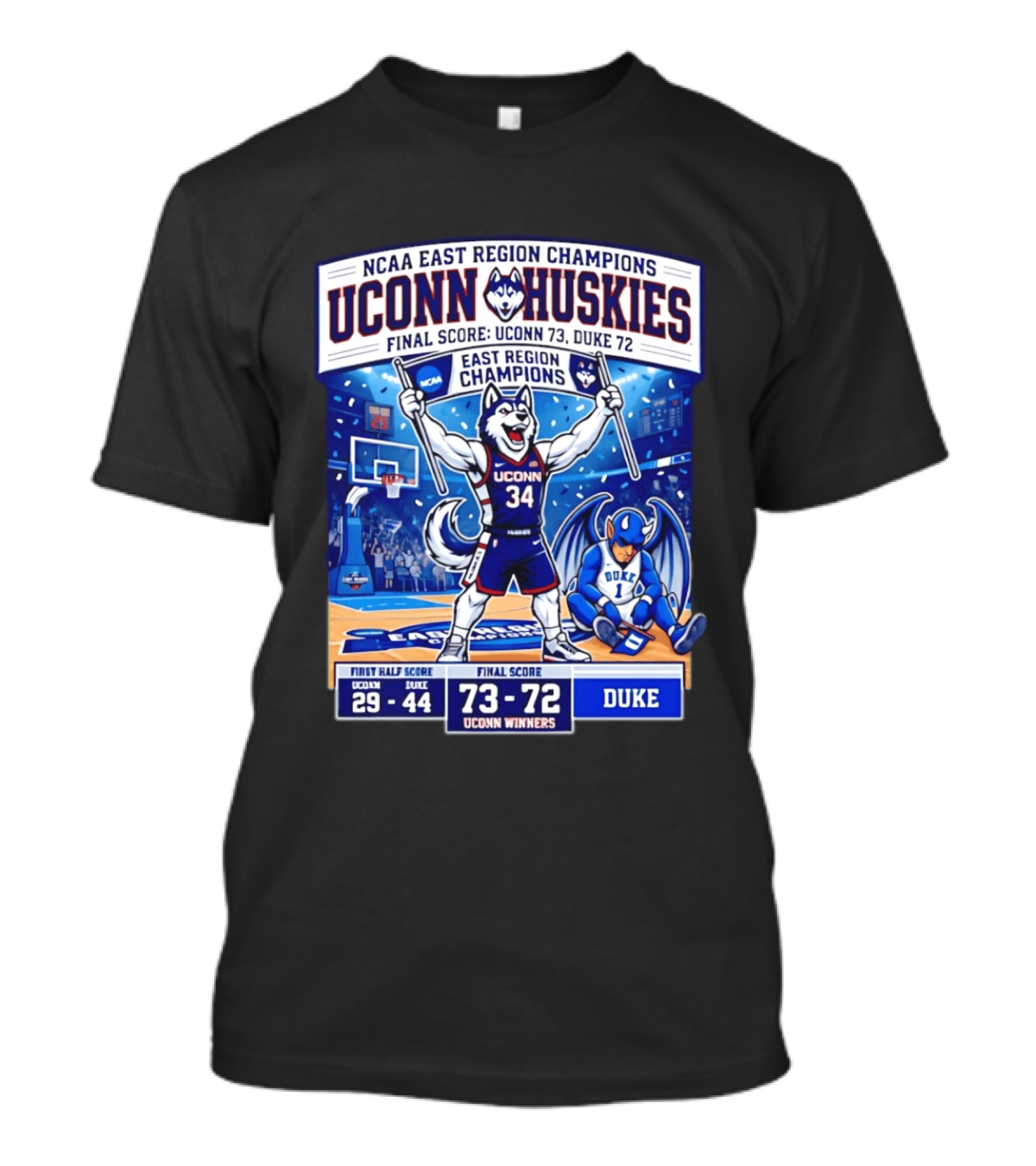 UConn Huskies NCAA East Region Champions Final Score 73 72 Over Duke T-Shirt
