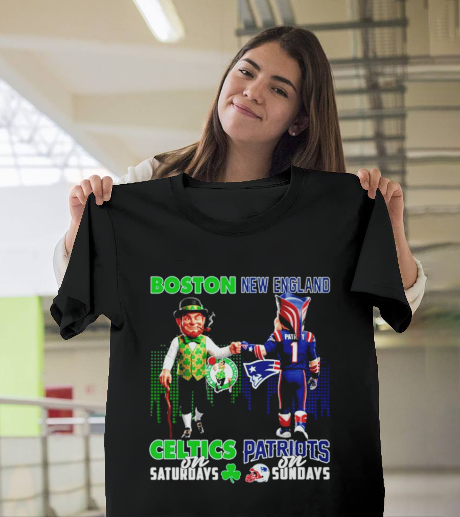 Boston Celtics Saturdays And New England Patriots Sundays Skyline T-Shirt