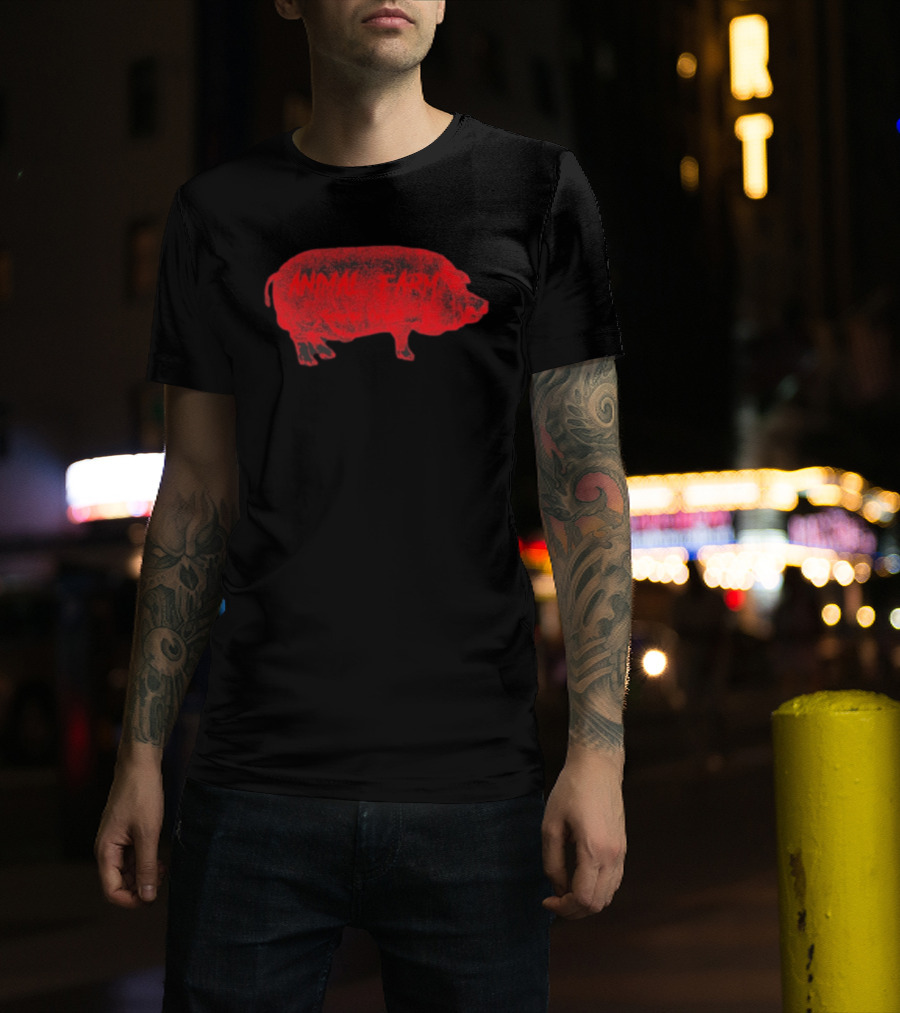 Animal Farm Pig Graphic Textured Red T-Shirt
