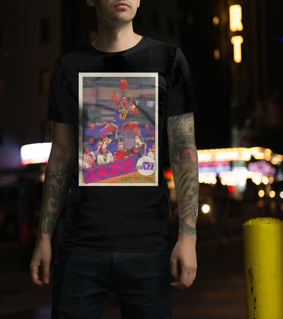 Utah Jazz Karl Malone 32 Basketball Card 1992 T-Shirt