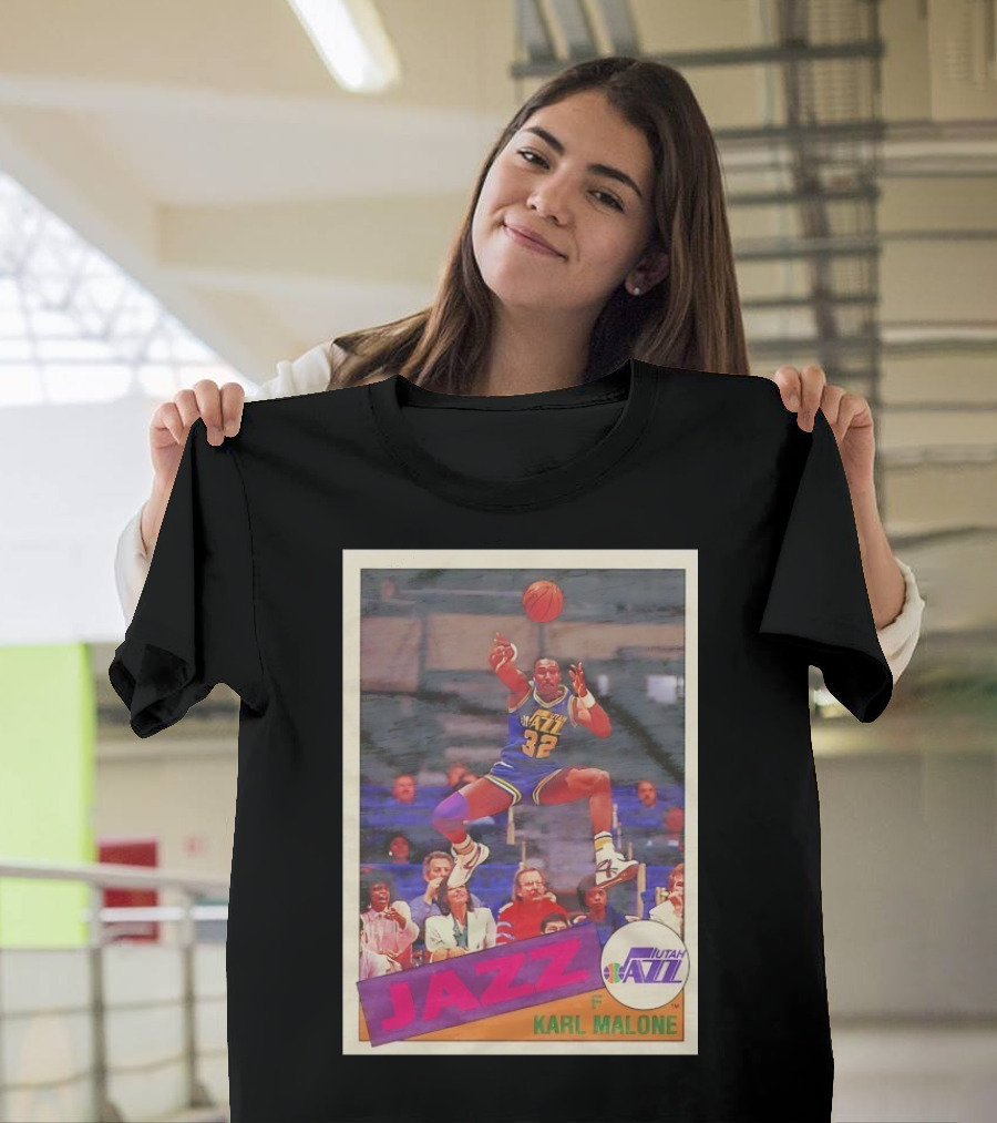 Utah Jazz Karl Malone 32 Basketball Card 1992 T-Shirt