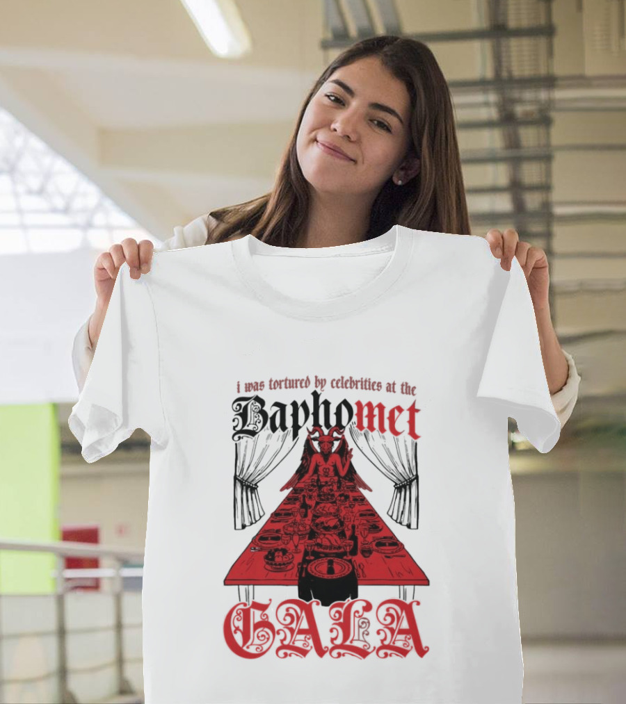 I Was Tortured By Celebrities At The Baphomet Gala Cryptic Red Table Setting T-Shirt