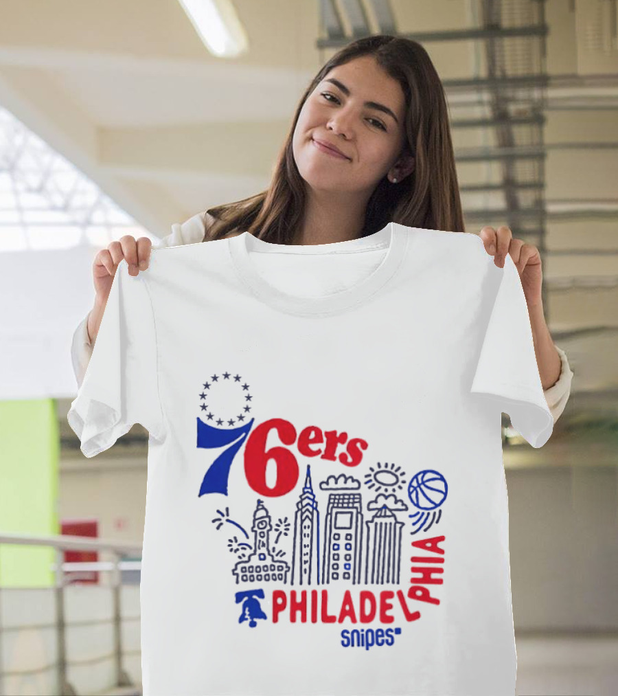 Philadelphia 76ers Snipes City Skyline Sketch Basketball T-Shirt