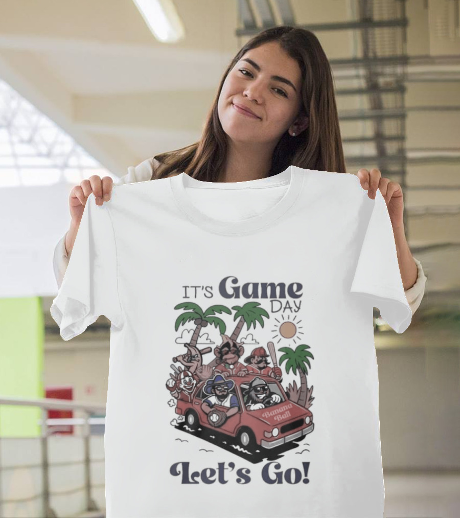 It's Game Day Let's Go Banana Ball Van And Palm Trees Adventure T-Shirt