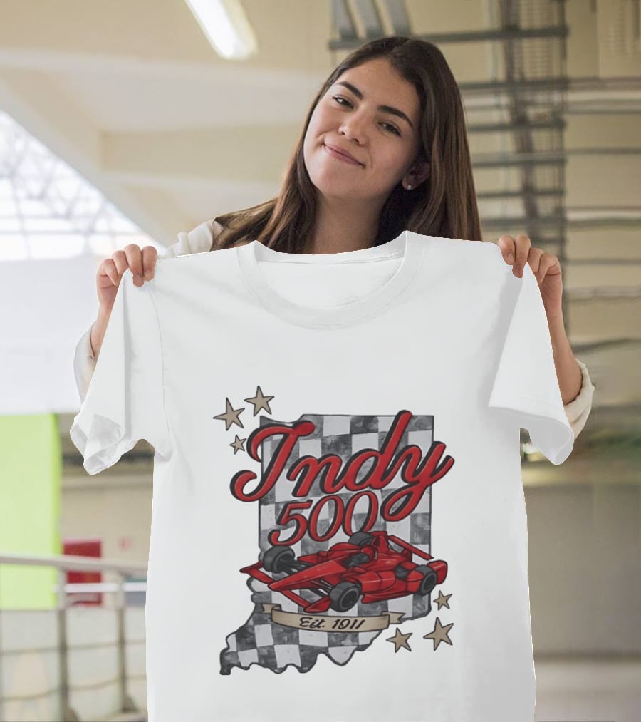 Indy 500 Racing Checkered Flag Red Race Car Est. 1911 Indianapolis T-Shirt