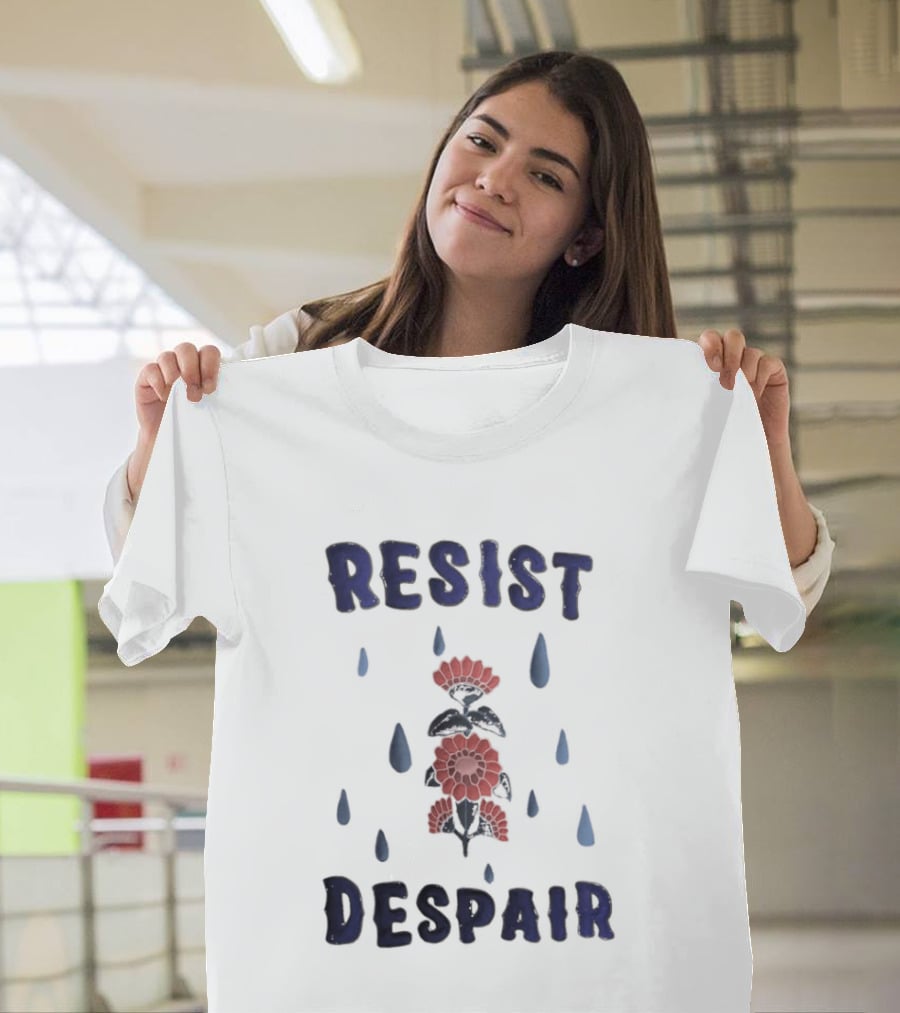 Resist Despair Red Flowers Blue Drops T-Shirt