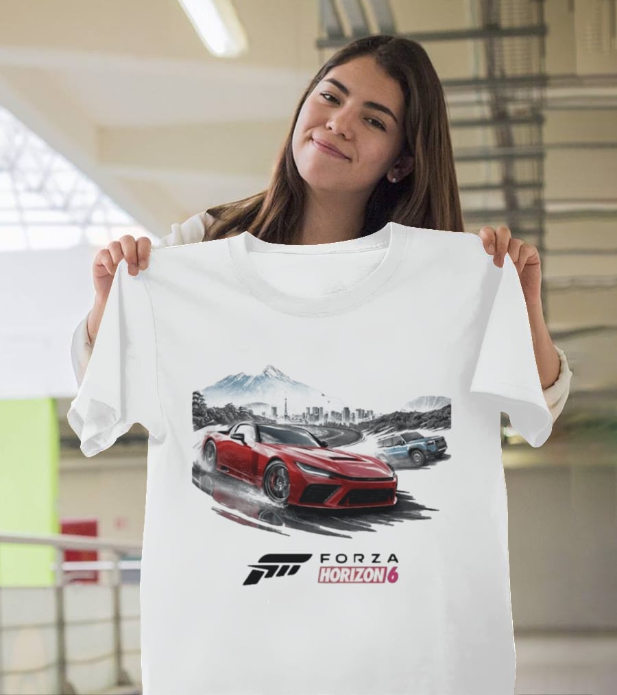 Forza Horizon 6 Red Sports Car And SUV Racing Scene T-Shirt