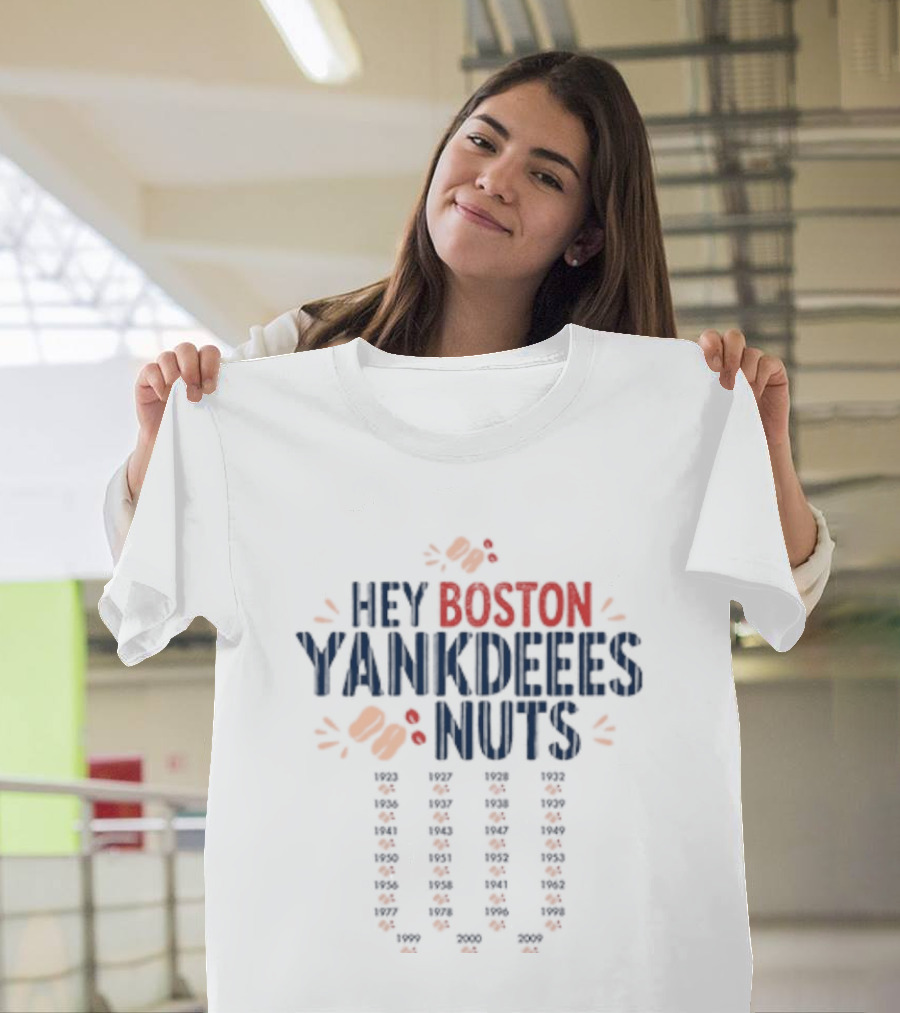 Hey Boston Yankdeeees Nuts Embroidered Text With Orange Paws T-Shirt