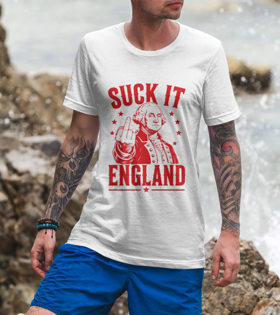 Suck It England George Washington Middle Finger Gesture T-Shirt
