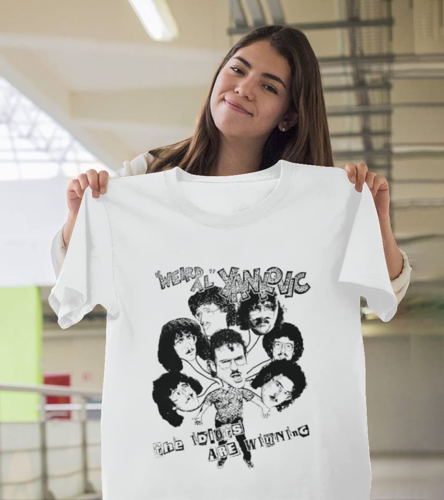 Weird Al Yankovic The Idiots Are Winning Black And White Caricature Faces T-Shirt