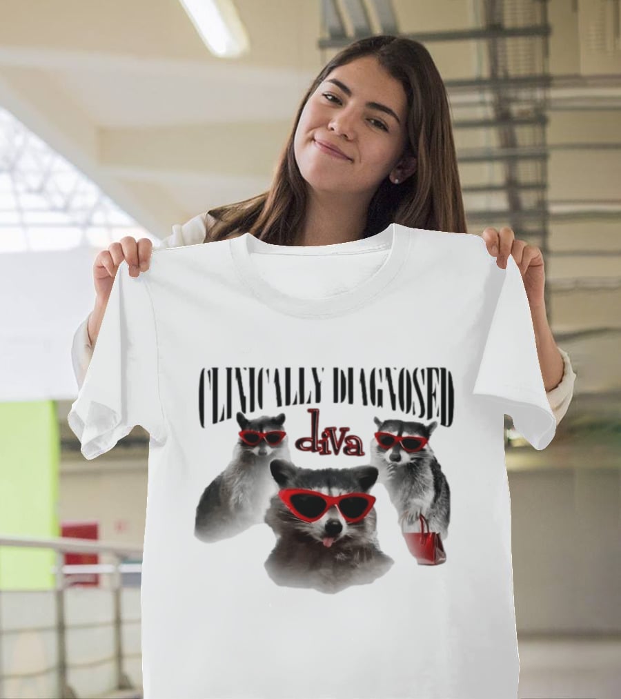 Clinically Diagnosed Diva Raccoon With Sunglasses And Handbag T-Shirt