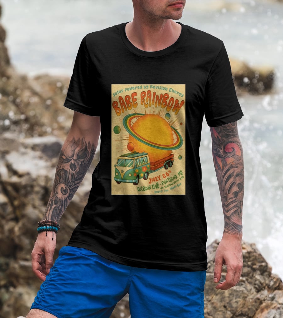 Solar Powered Babe Rainbow July 26 Oxbow Live Portland ME Vintage Van And Sunburst T-Shirt