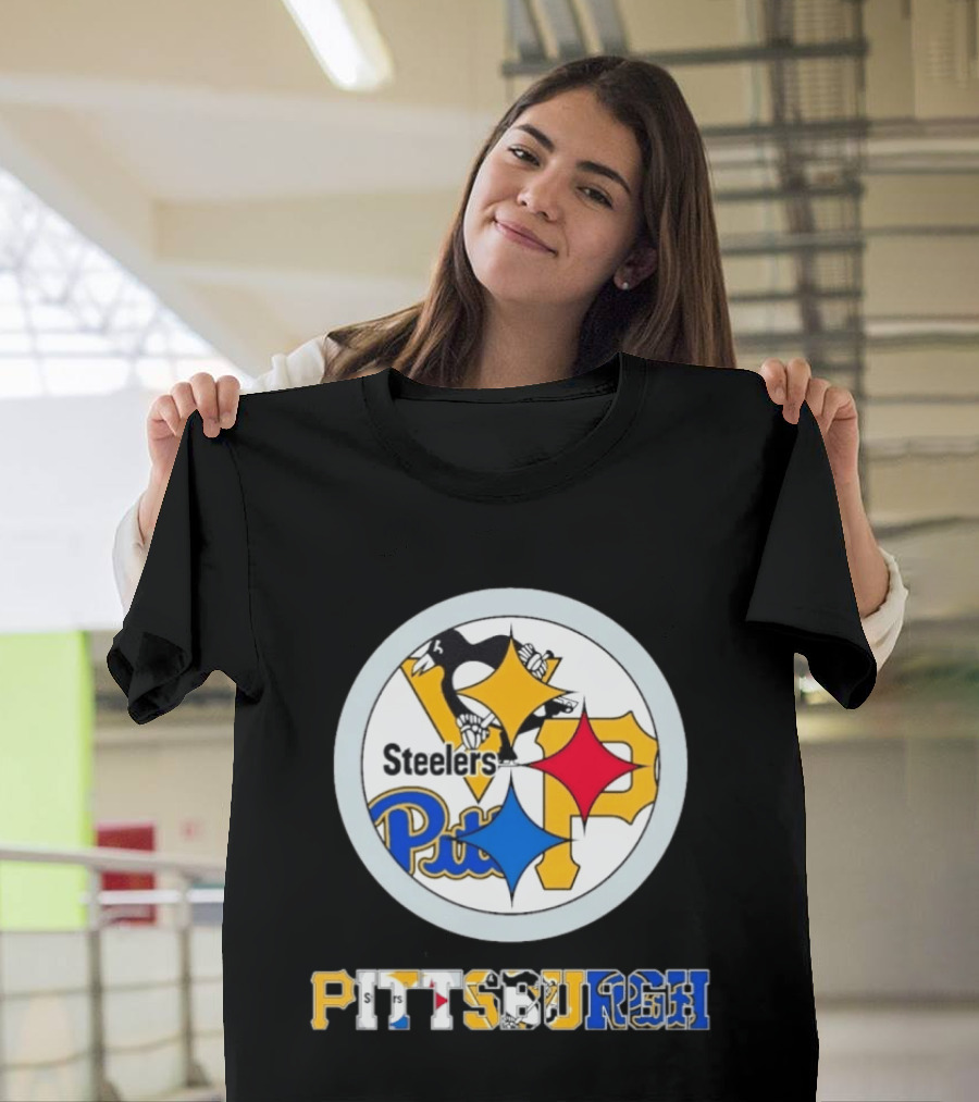 Pittsburgh Steelers Penguins Pirates Teams Logos T-Shirt